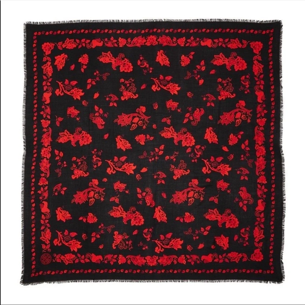 NWT Tory Burch Black Mountain Paisley oversized scarf